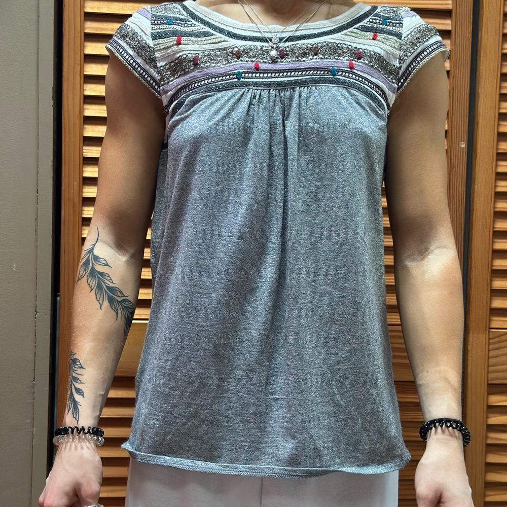 Anthropologie Metallic Embroidered Blouse